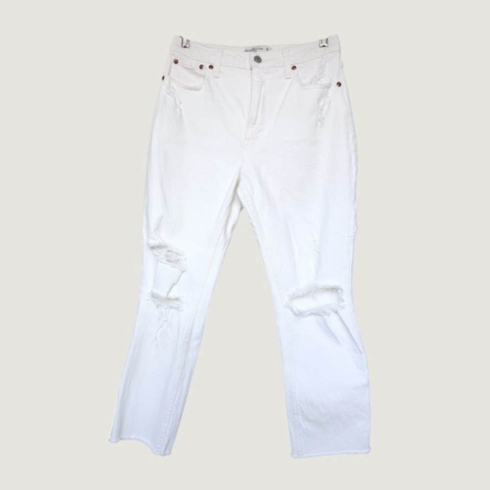 Abercrombie & Fitch White Distressed High Rise Skinny Jeans Casual 28 6S Short